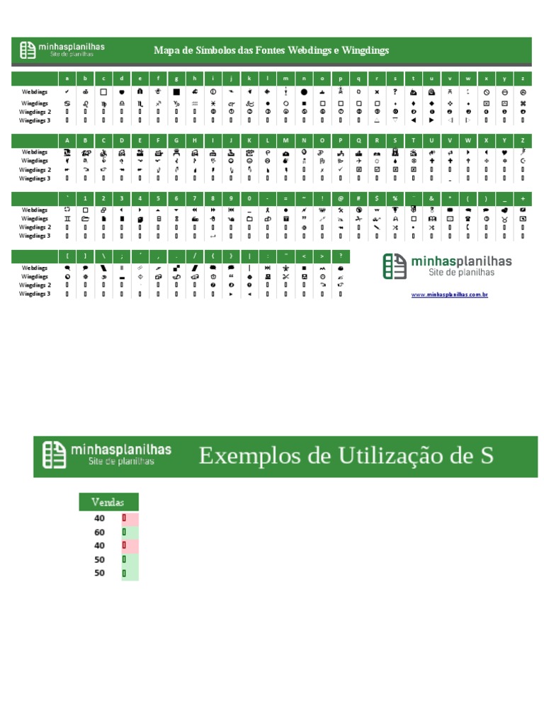 Mapa de Símbolos Webdings e Wingdings | PDF