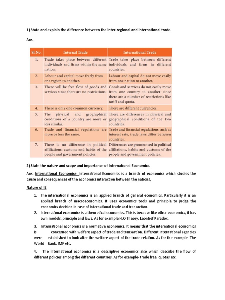 Differences in Trade and International Economics | PDF | Balance Of ...