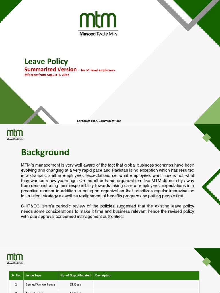 Leave Policy Summary | PDF | Business | Economies