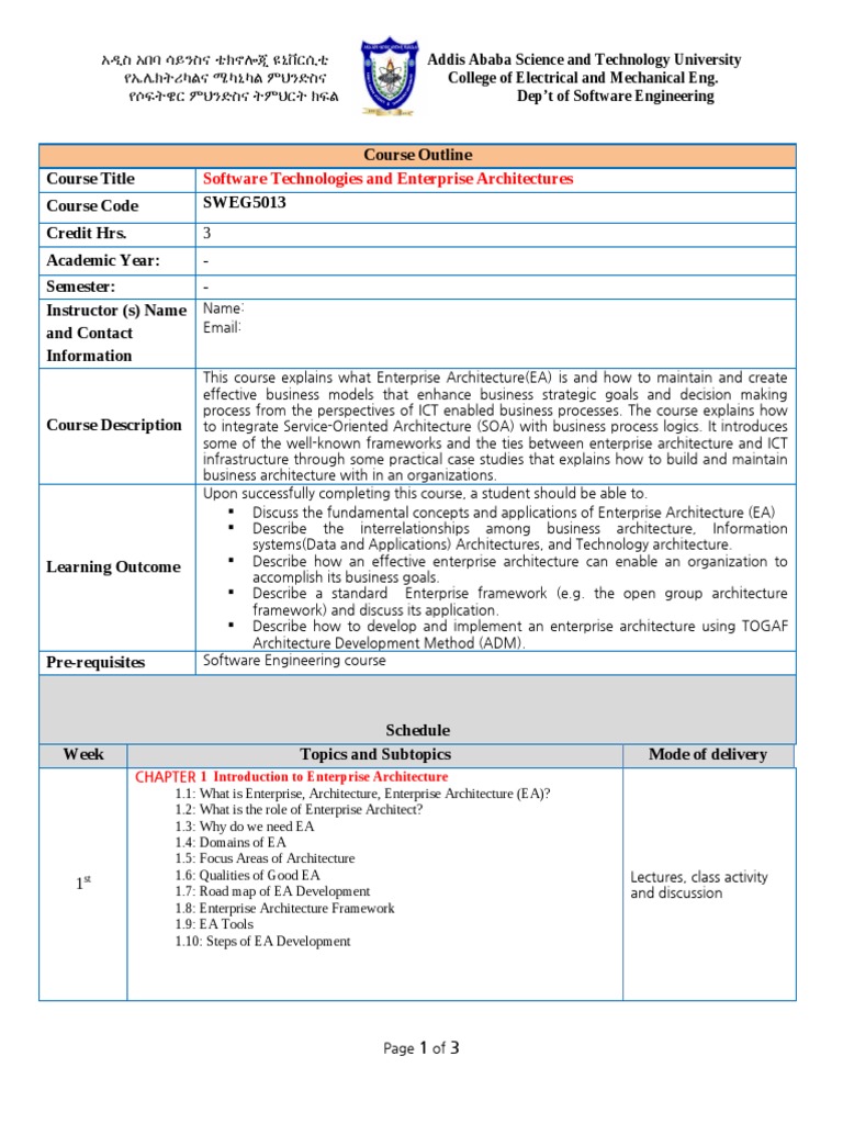 Course Outline Software Technologies and Enterprise Architectures | PDF ...