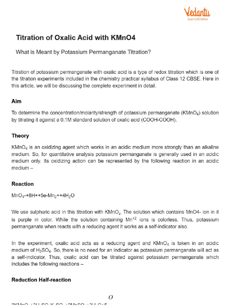 Titration of Oxalic Acid With KMnO4 PDF