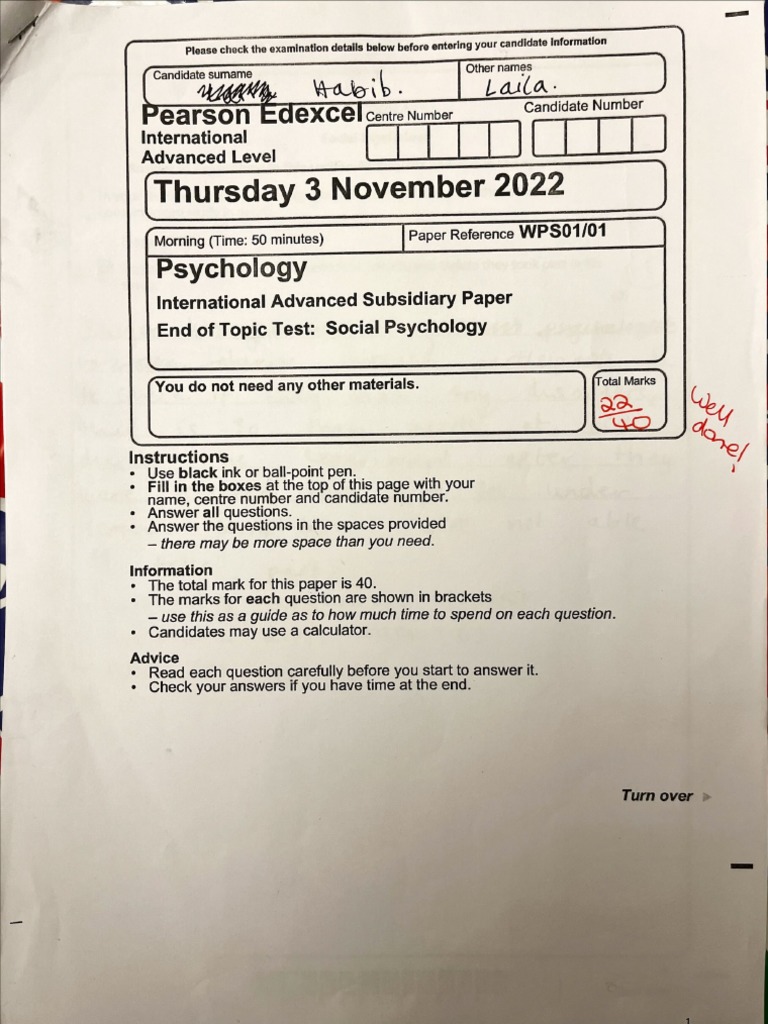 Laila Habib - End of Topic Test (Social Psyc) PDF