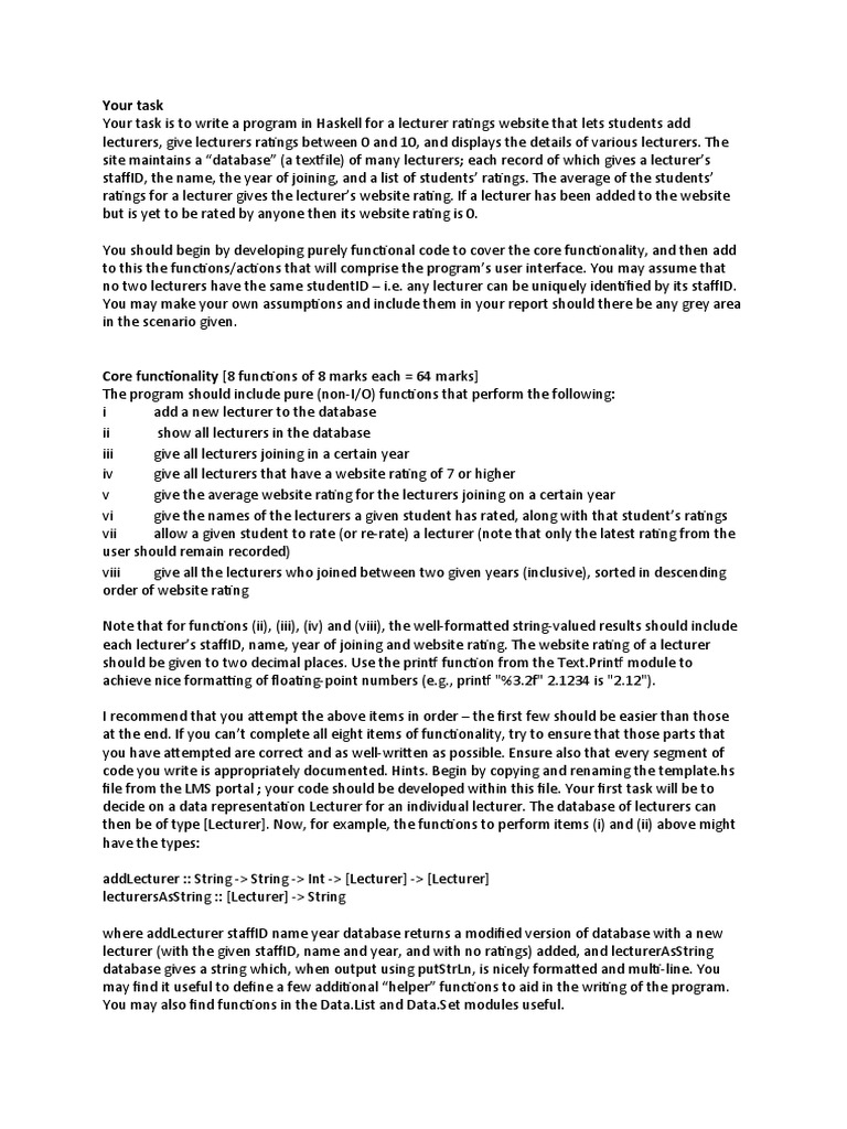 Haskell Lecturer Ratings Program | PDF | Programming | Computer Program
