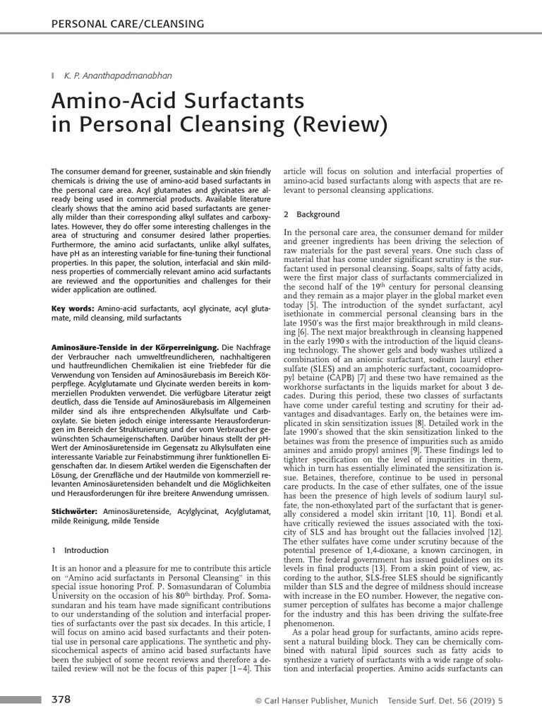 AminoAcid Surfactants in Personal Cleansing (Review) PDF