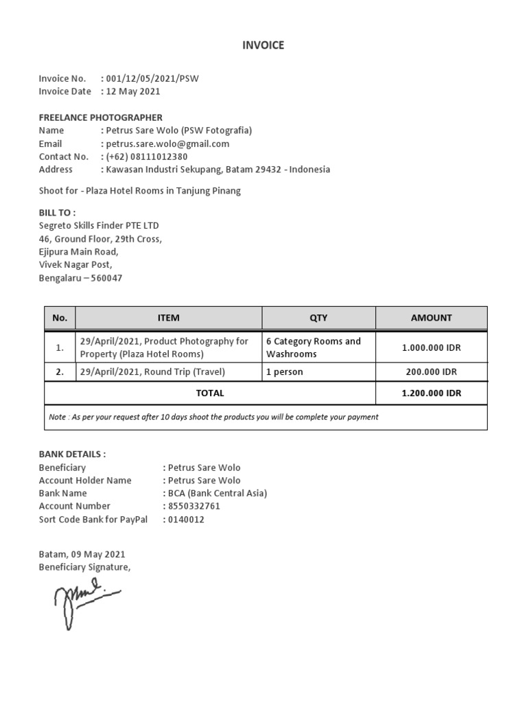 Invoice for Plaza Hotel Photography | PDF