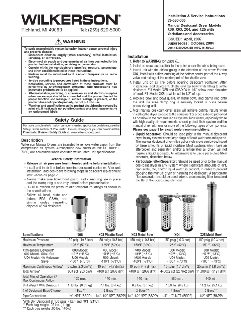 Manual Desiccant Dryers Manual PDF Chemical Compounds Materials