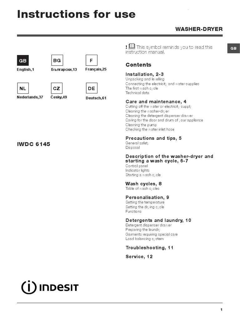Indesit Iwdc 6145 Eu | PDF | Ac Power Plugs And Sockets | Washing Machine
