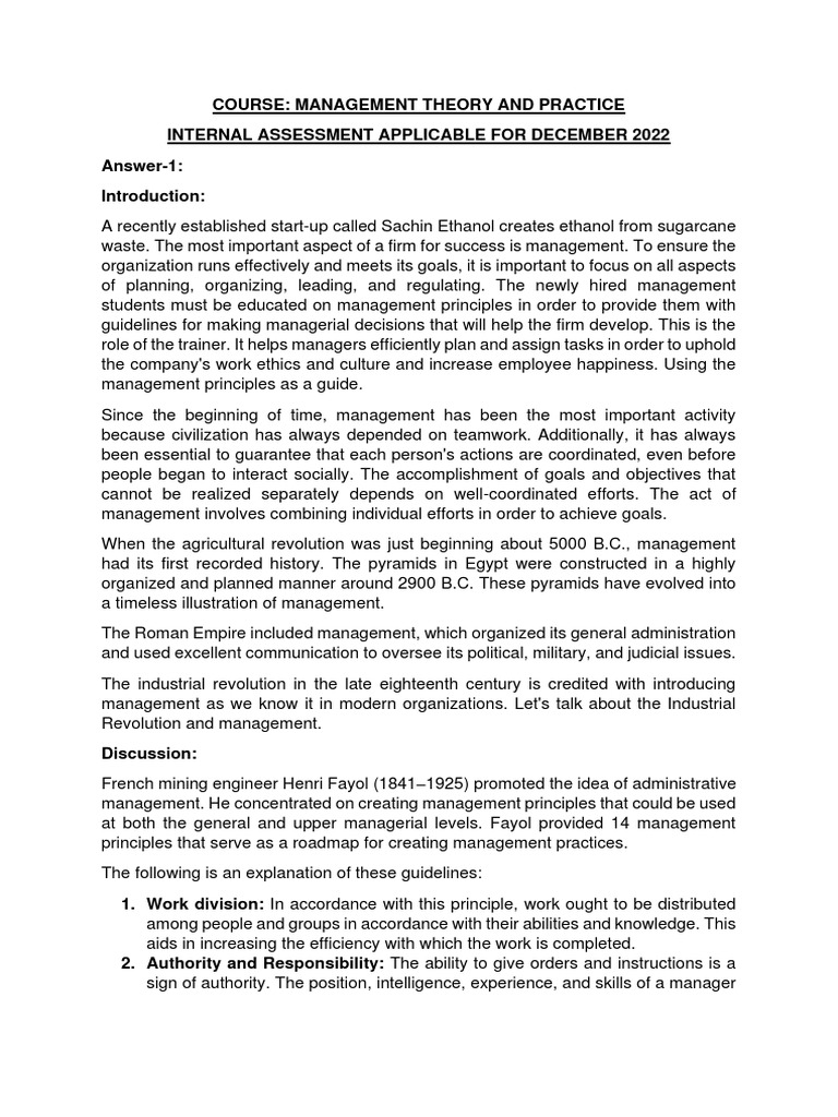 Management theory and practice assignment pdf cost of living science