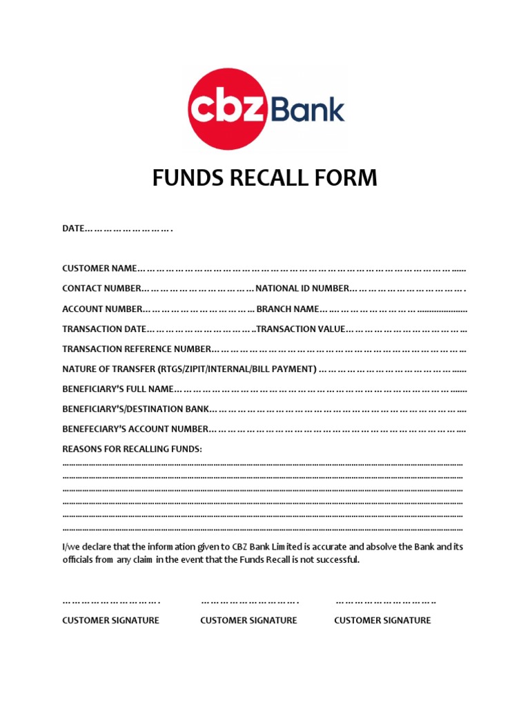 Funds Recall Form PDF
