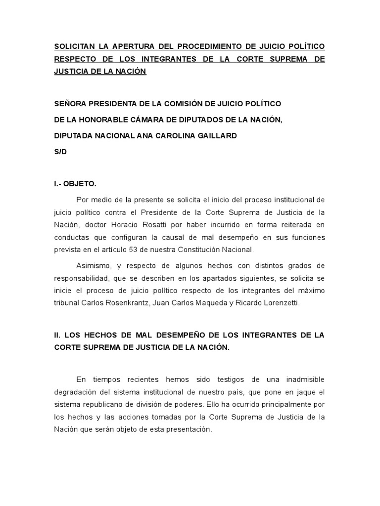 Pedido De Juicio Político Pdf Separación De Poderes El Proceso De