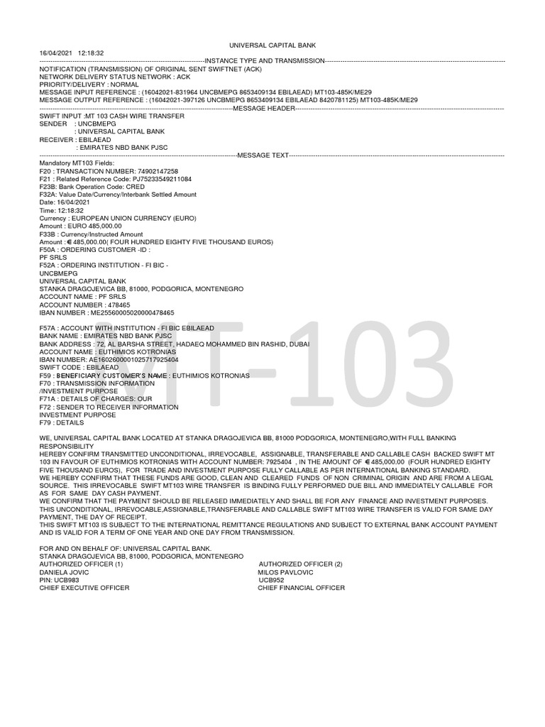 Emirates NBD SWIFT Transfer Confirmation | PDF | Wire Transfer | Banking