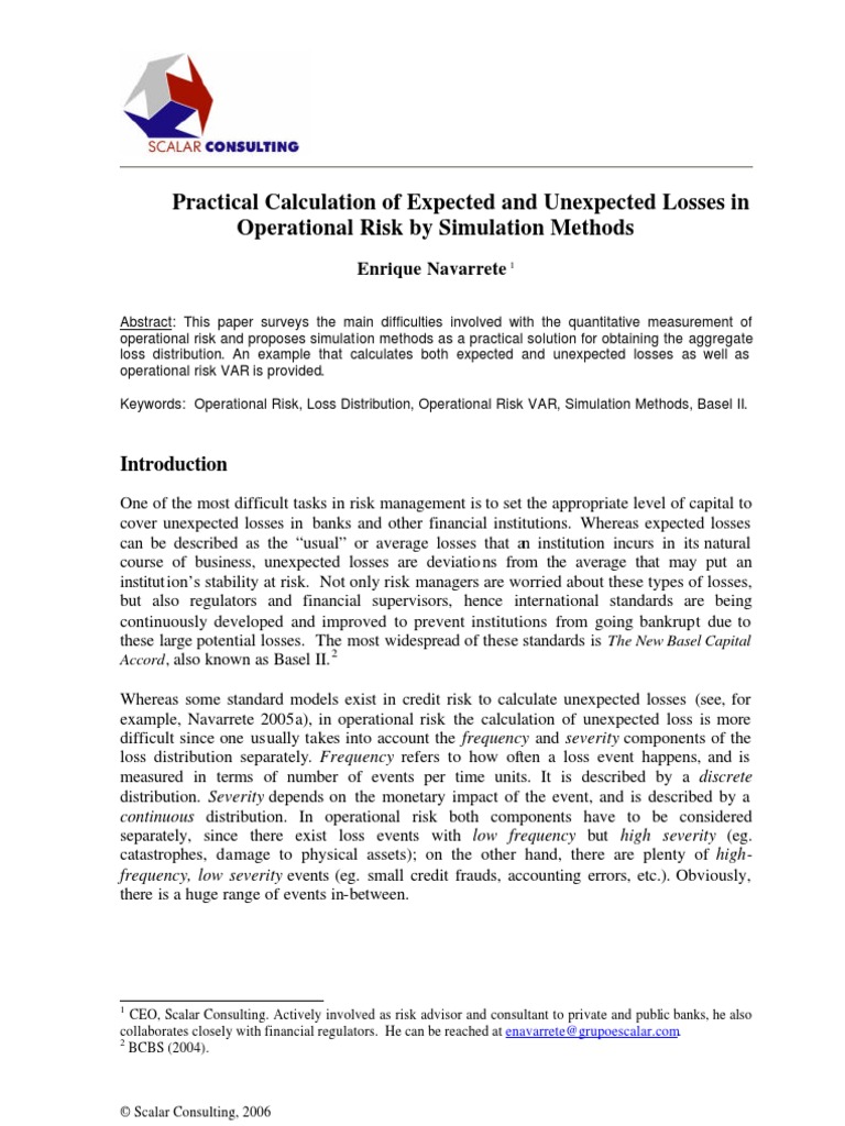Calculation of Expected and Unexpected Losses in Operational Risk | PDF