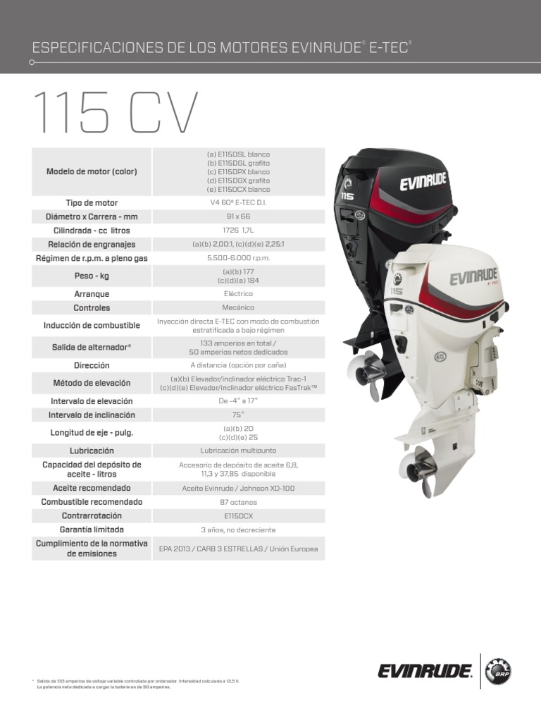 Especificaciones de Los Motores Evinrude E-Tec | PDF | Tecnología de ...