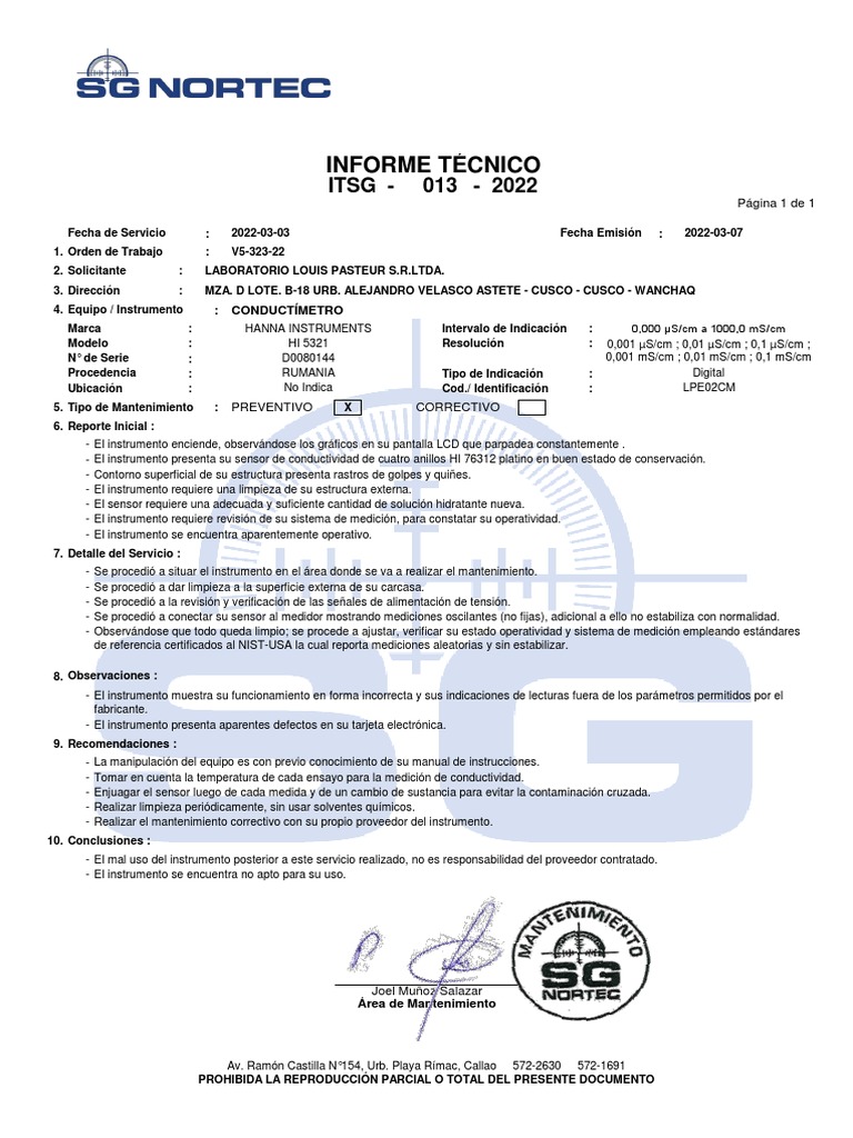 Itsg0132022 Laboratorio Louis Pasteur Srltda Conductimetro (Lpe02cm