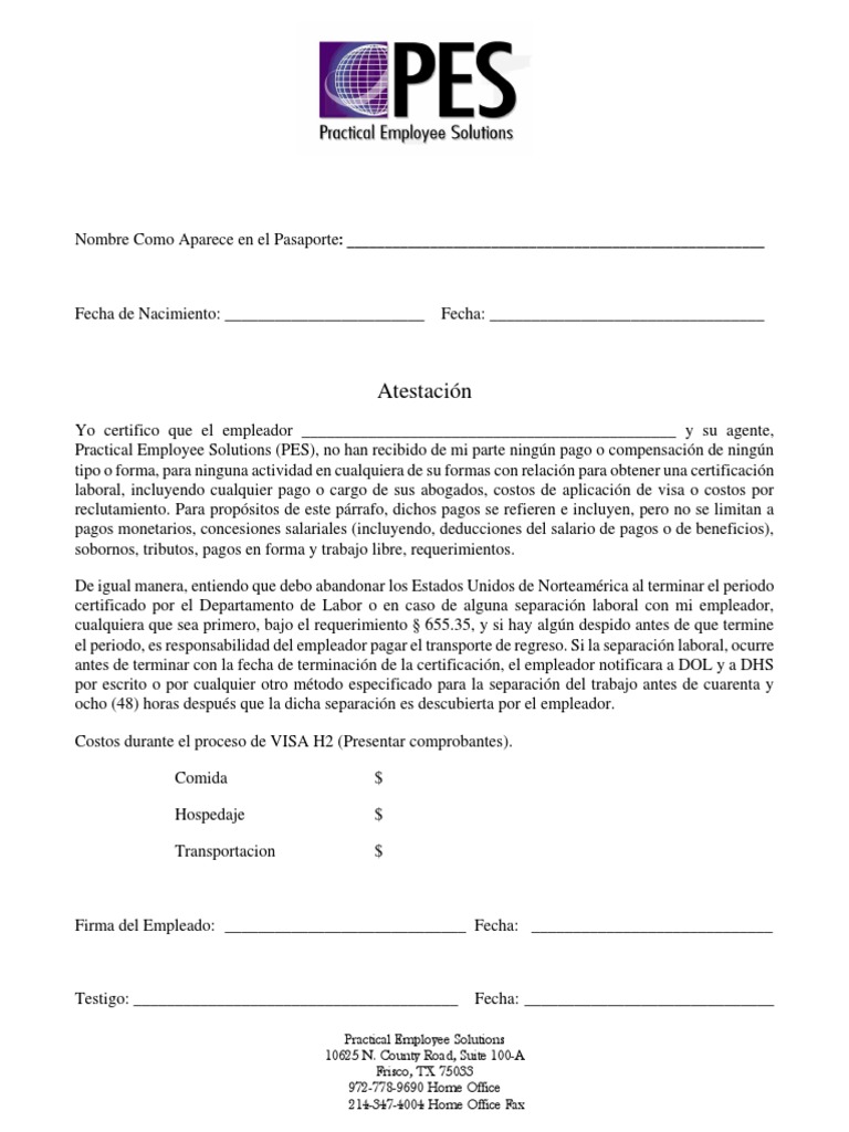 Attestation - Spanish PES | PDF