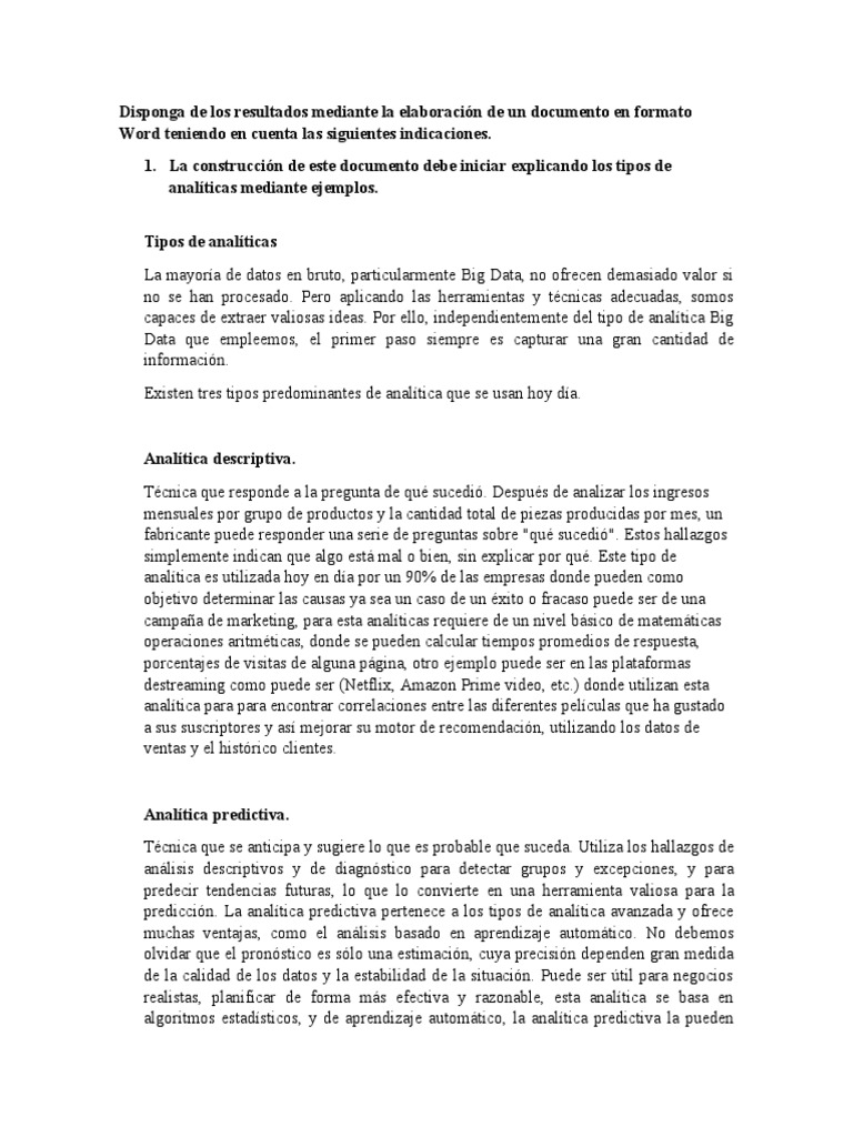 Tipos de Analíticas en Big Data | PDF | Analítica predictiva | Big Data