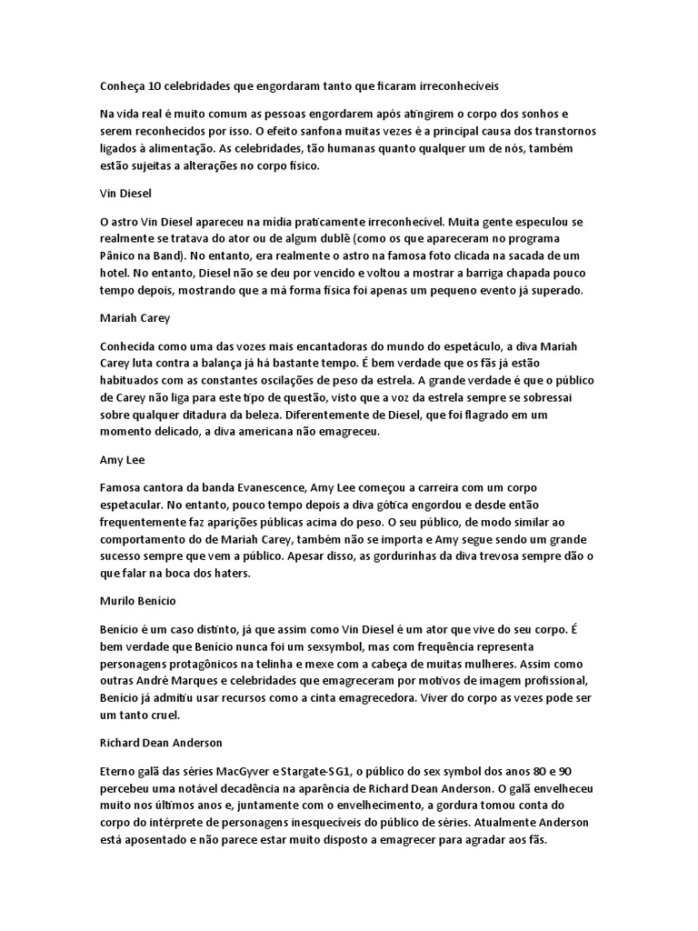Celebridades que Engordaram Irreconhecíveis | PDF | Tempo