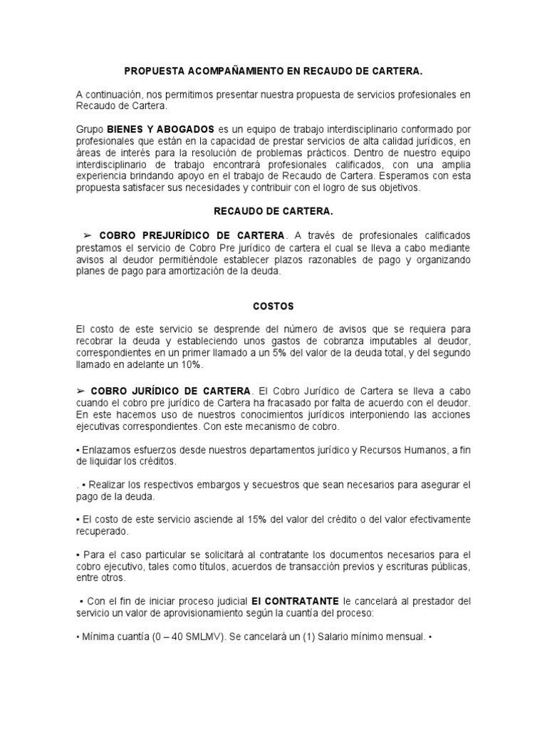 Propuesta de Recaudo de Cartera | PDF | Pagos | Deuda