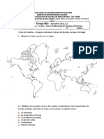 Ficha de pesquisa Relevos do mundo europa e portugal