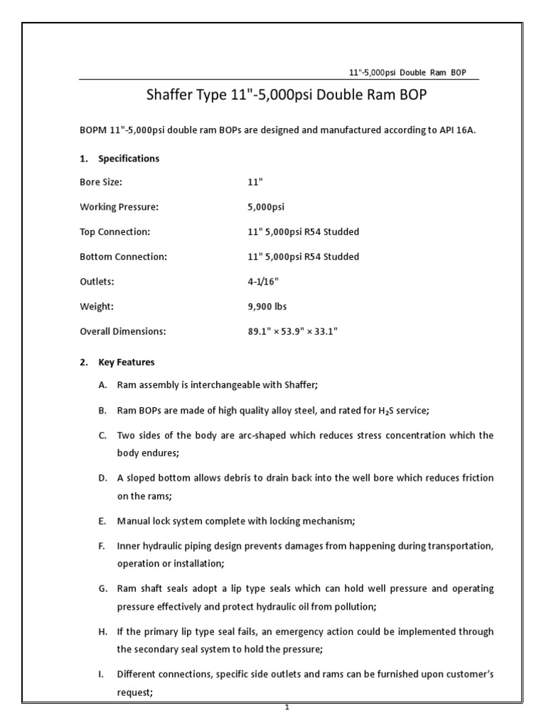 11" 5,000psi Double Ram BOP Specs | PDF | Mechanical Engineering | Machines