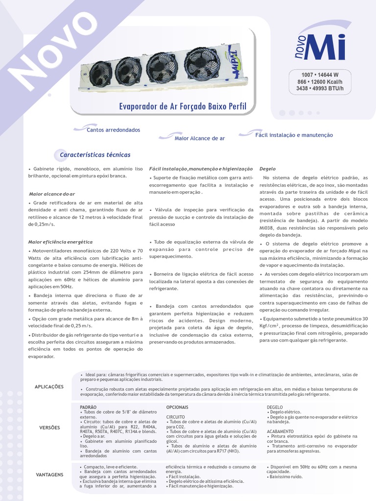 Evaporadores Mipal Mi | PDF | Quantidades físicas | Termodinâmica