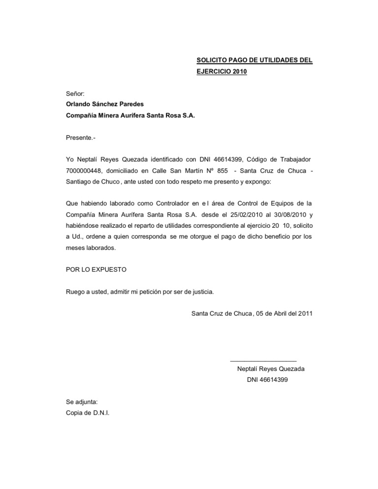 Solicitud de Pago de Utilidades