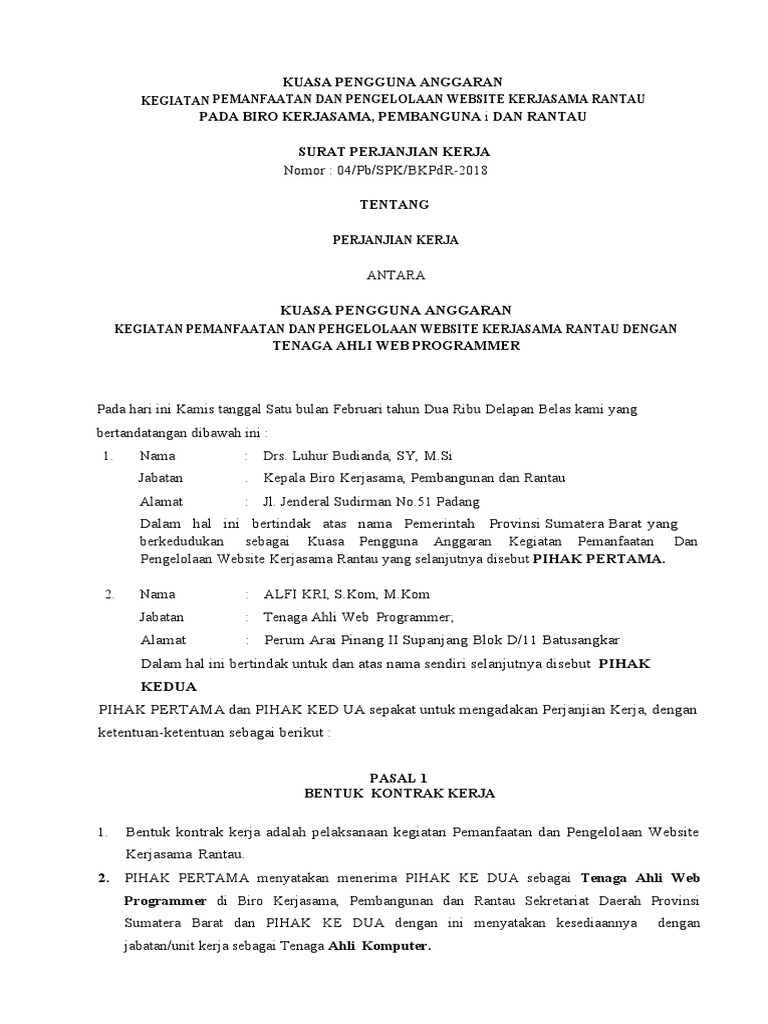Surat Perjanjian Kerja Tenaga Ahli Web Programer | PDF | Bisnis | Hukum