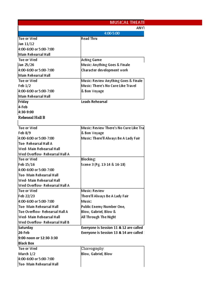 Anything Goes Rehearsal Schedule | PDF | Performing Arts | Entertainment