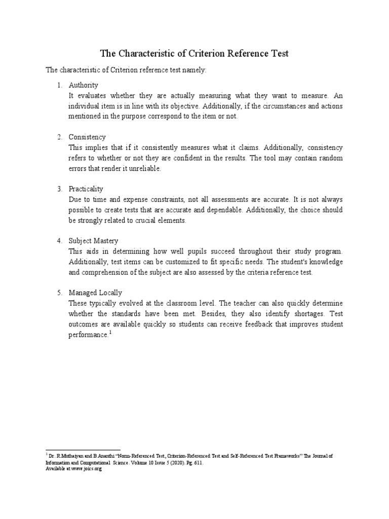 Characteristics of Criterion-Referenced Tests | PDF