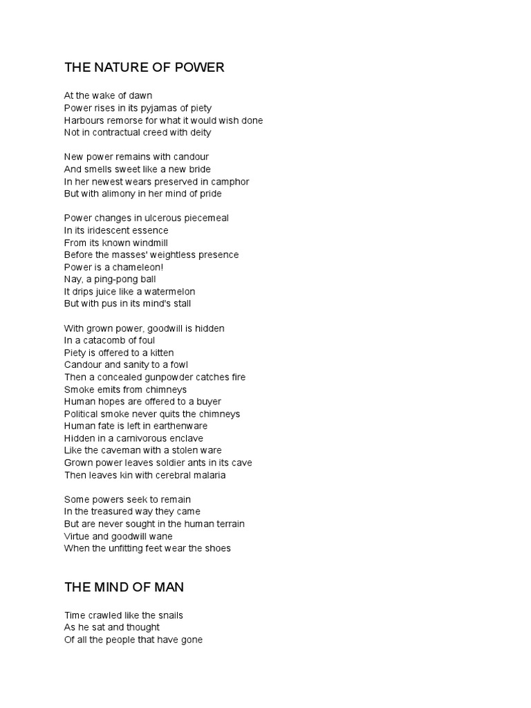 The Nature of Power, The Mind of Man, Tears of An Old World, Quest For