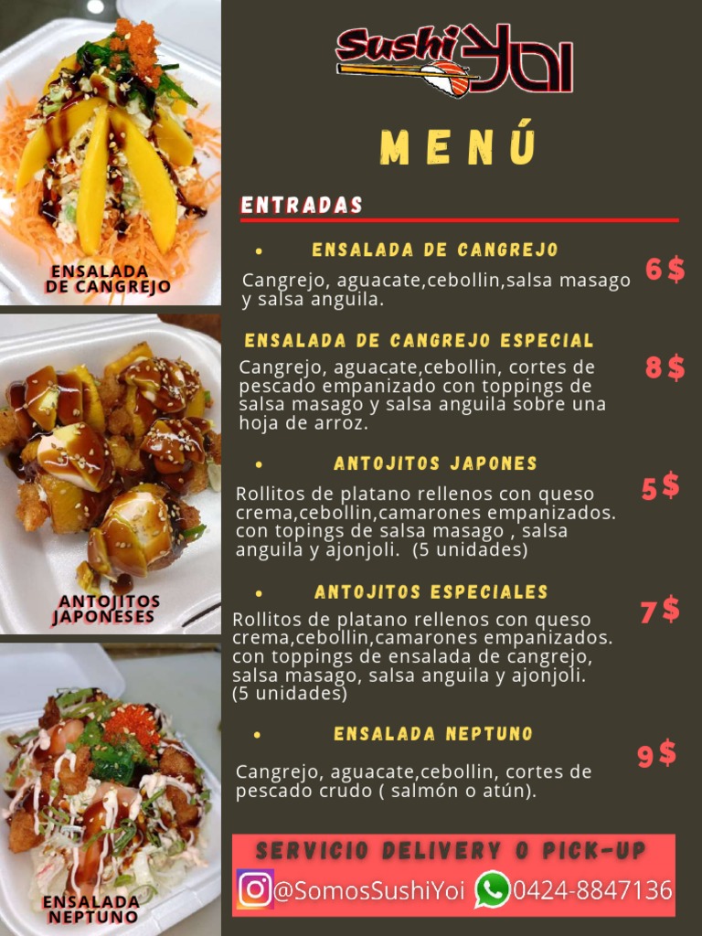 Menú de Sushi y Antojitos Japoneses | PDF | Industria de alimentos ...