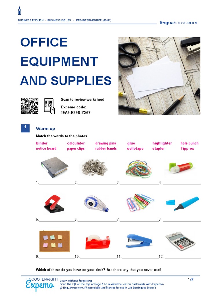 Office Equipment and Supplies PDF Laptop Sentence (Linguistics)