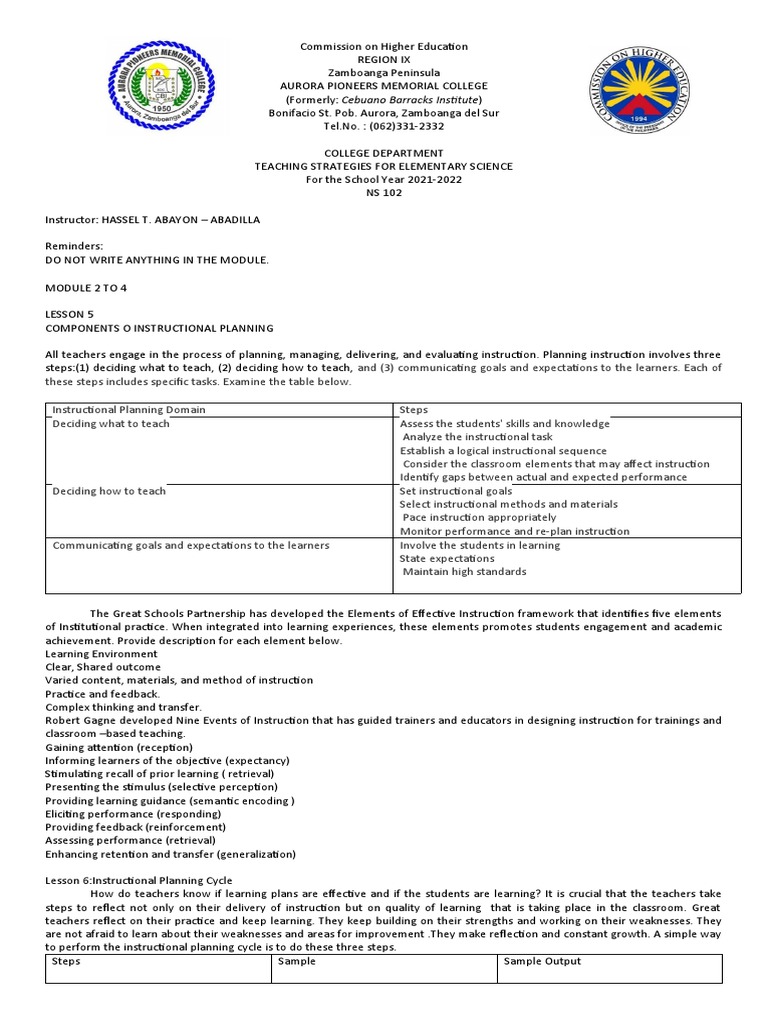 NS 102 Module 2 To 4 2022-2023 | PDF | Teaching Method | Learning