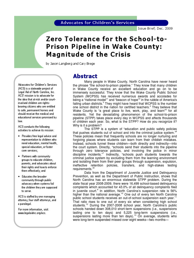 Zero Tolerance For The SchooltoPrison Pipeline in Wake County