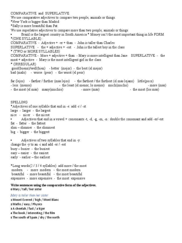 COMPARATIVE AND SUPERLATIVE RULES CHART PDF visual data 4