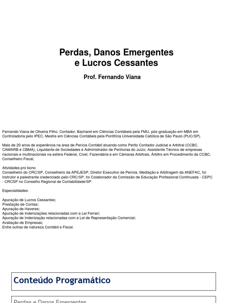 Perdas, Danos Emergentes e Lucros Cessantes | PDF | Contabilidade ...