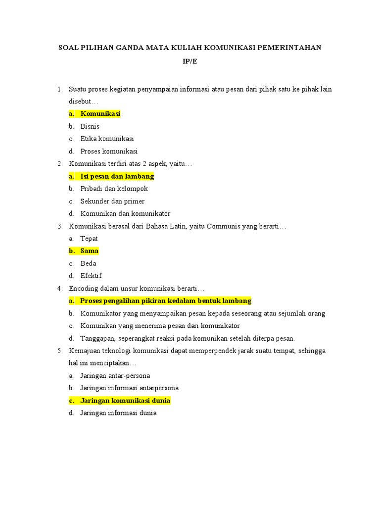 Soal Mata Kuliah Komunikasi Pemerintahan PDF