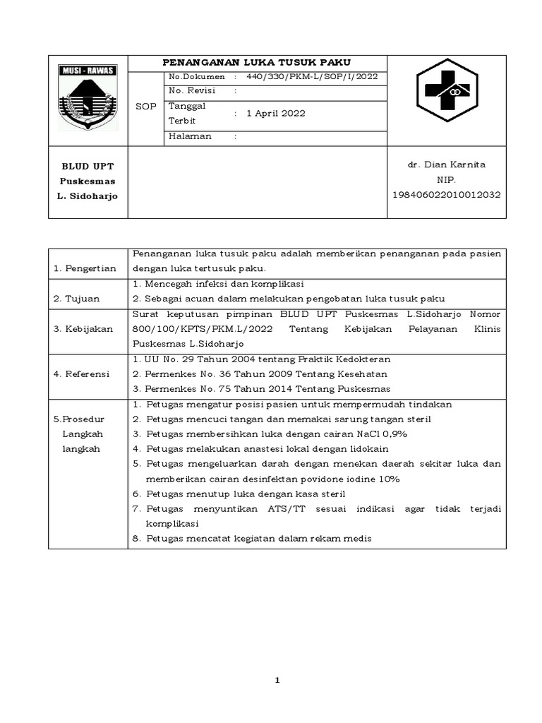 Penanganan Luka Tusuk Paku | PDF
