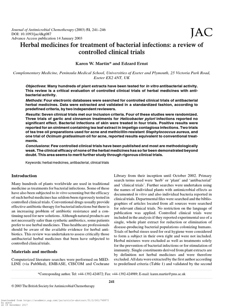 Herbal Medicines For Treatment of Bacterial Infections, J of