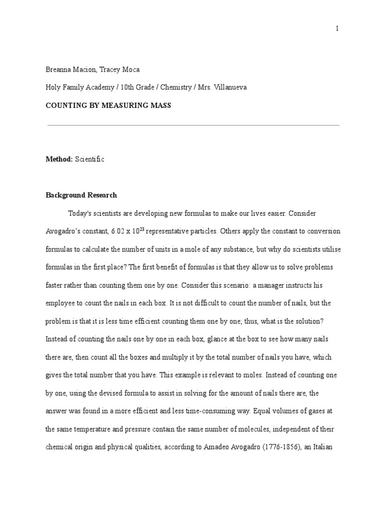 BREANNA MACION AND TRACEY MOCA, Post Lab Counting by Measuring Mass