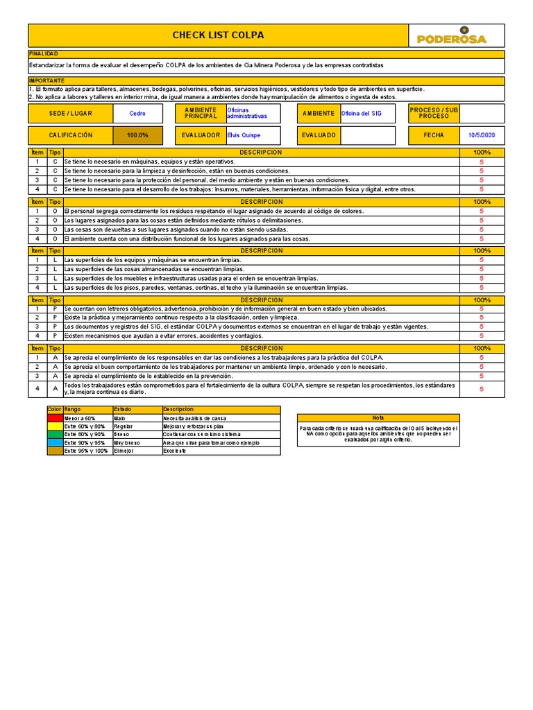 Check List COLPA Superficie | PDF | Informática