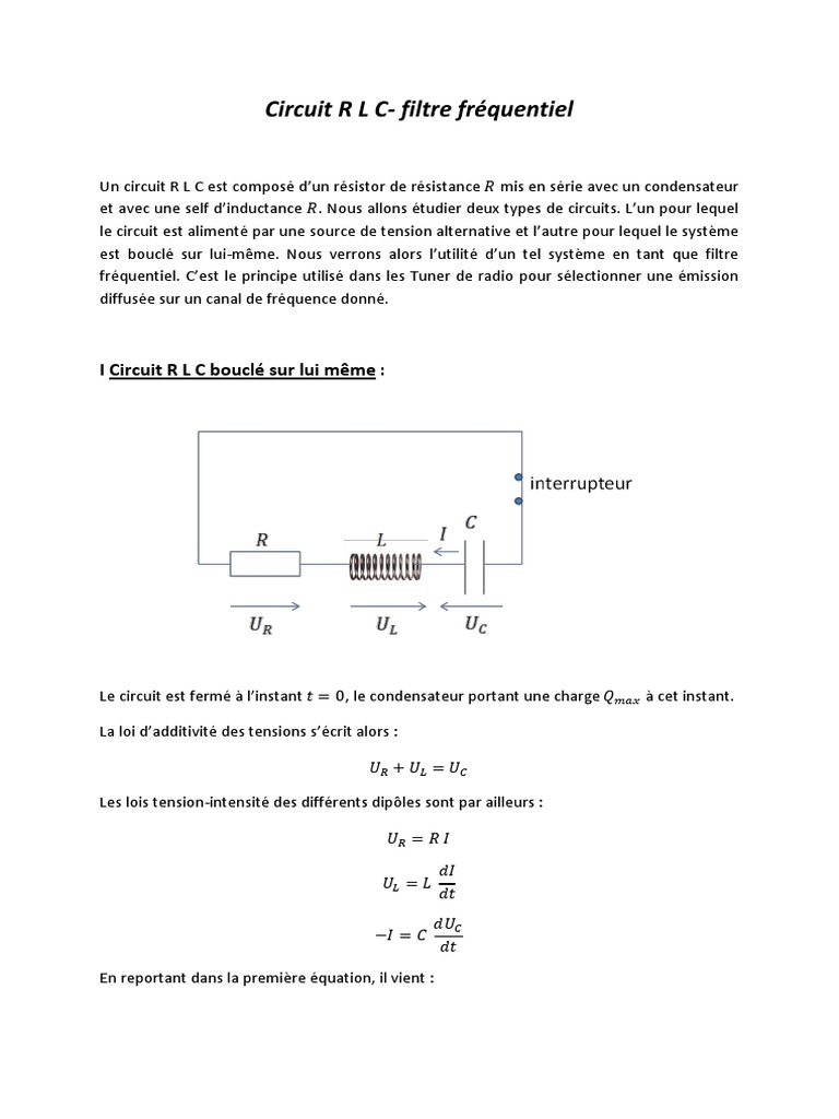 Circuits RLC : Filtrage et Résonance | PDF | Tension électrique ...