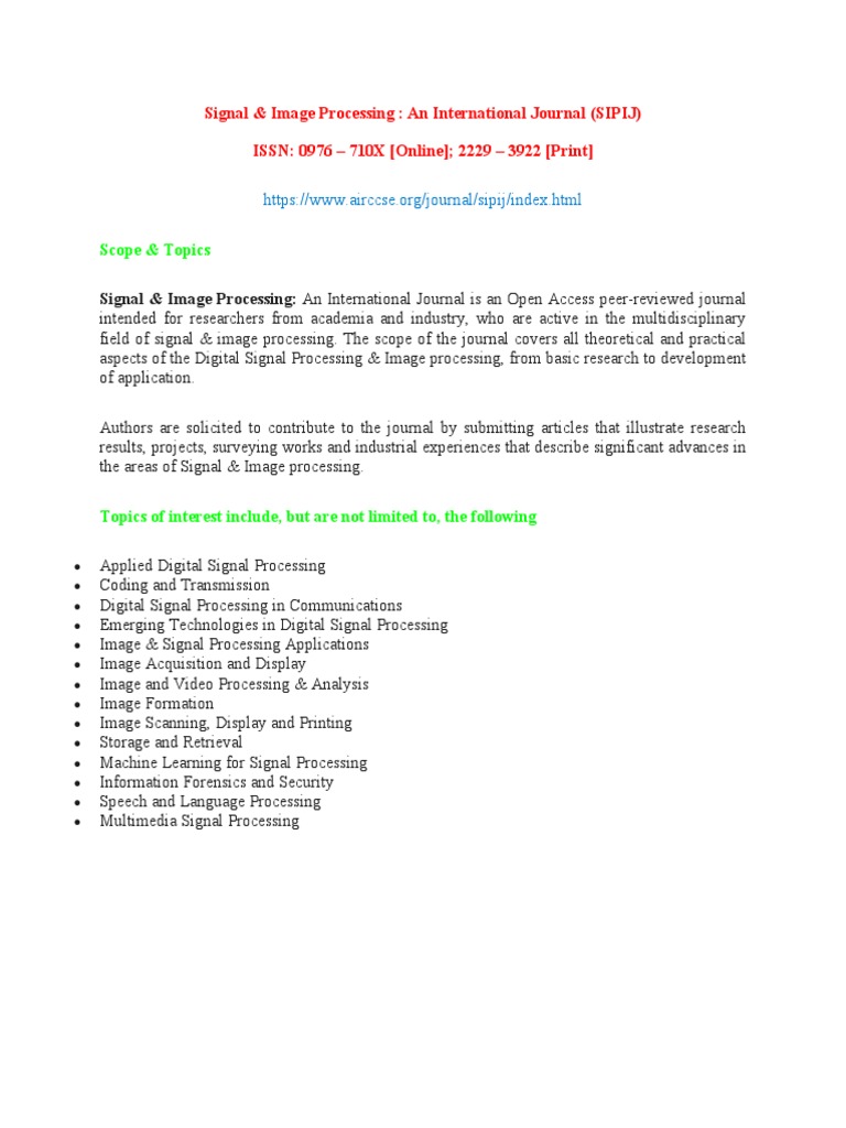 Signal & Image Processing An International Journal (SIPIJ) PDF