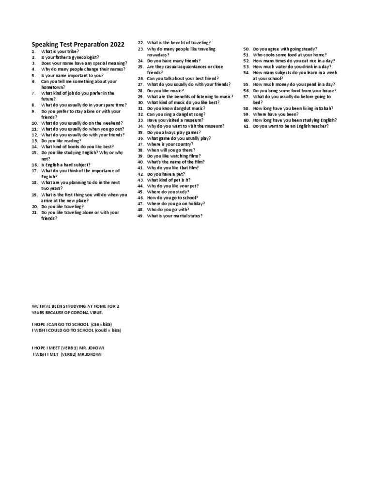 Speaking test preparation pdf
