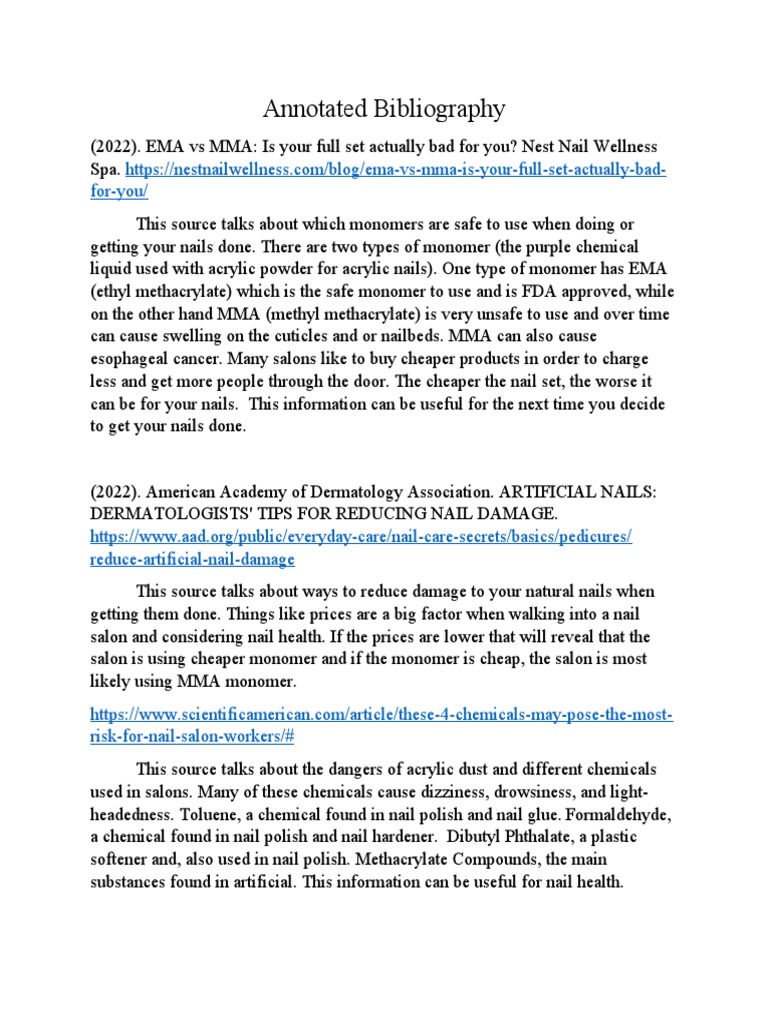 Annotated Bibliography PDF Nail (Anatomy) Integumentary System