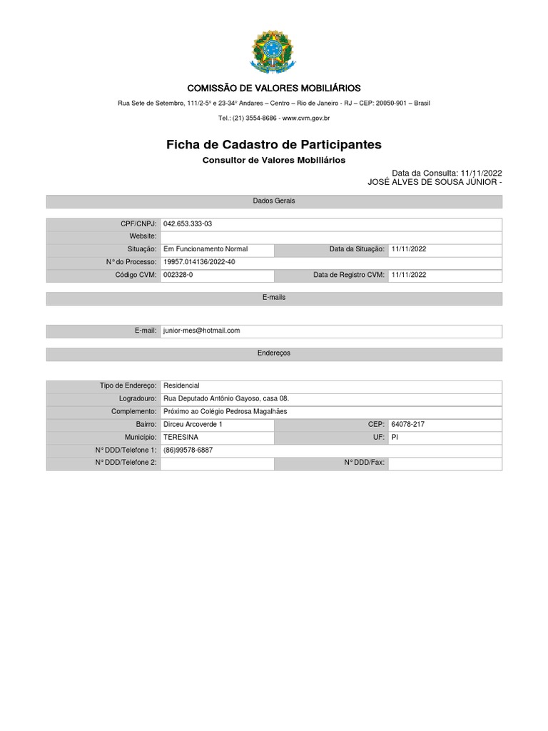 Ficha Cadastral Registro Pdf
