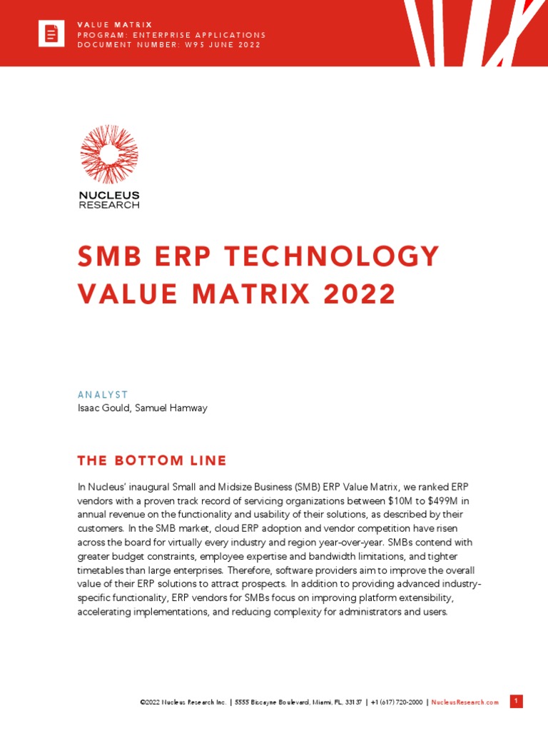 w95 SMB Erp Technology Value Matrix Fy22 en Us | PDF | Enterprise ...