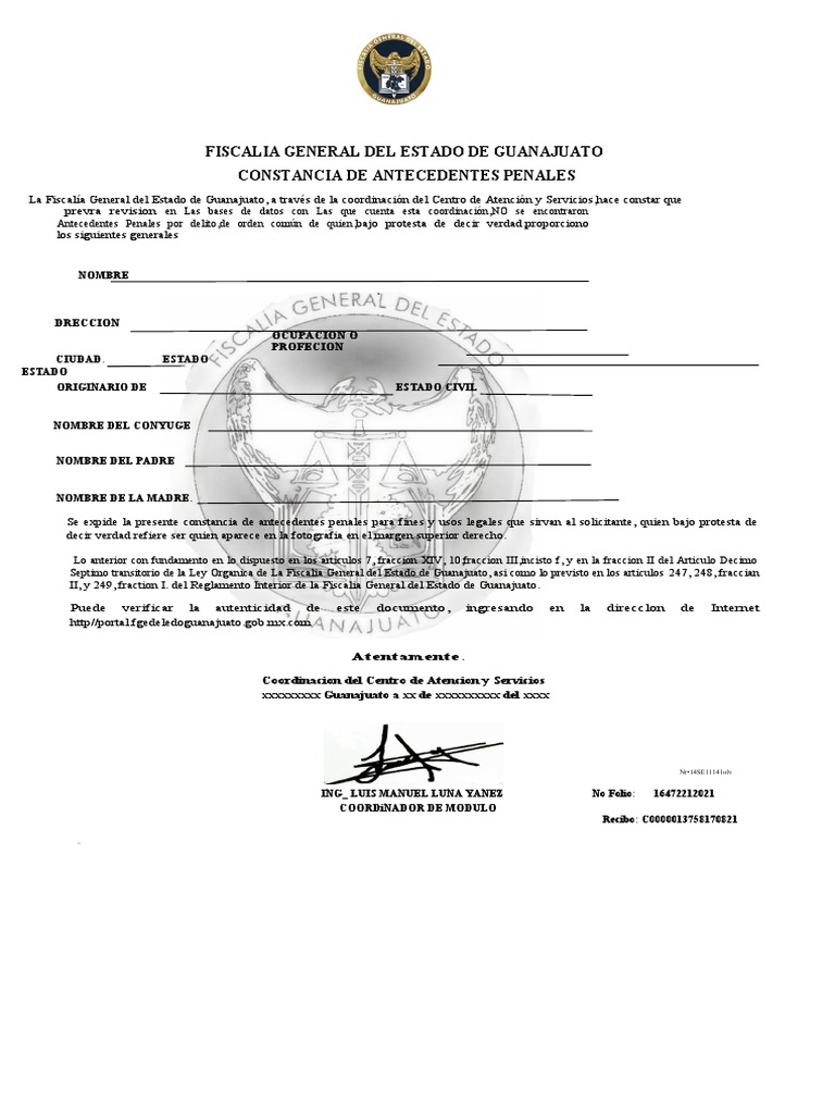 Formato Antecedentes No Penales GTO | PDF | Derecho penal | Ley común