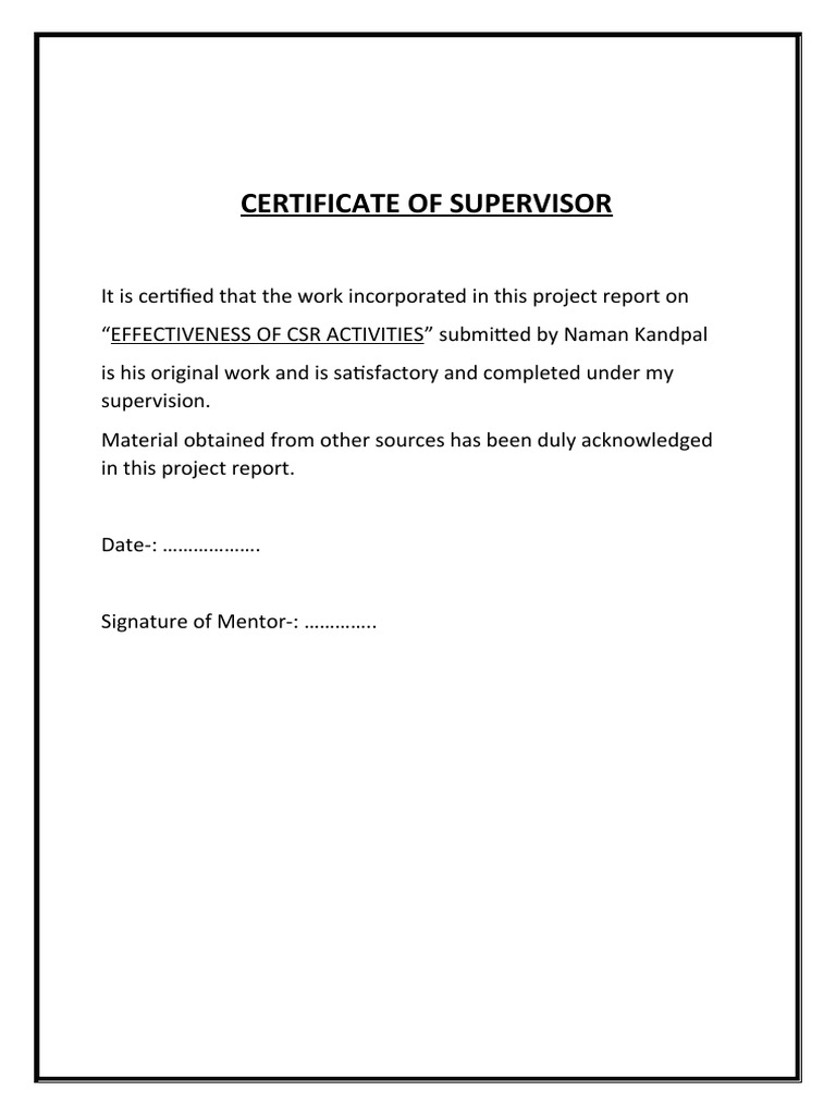 Supervisor Certificate for Project Report | PDF | Business | Art