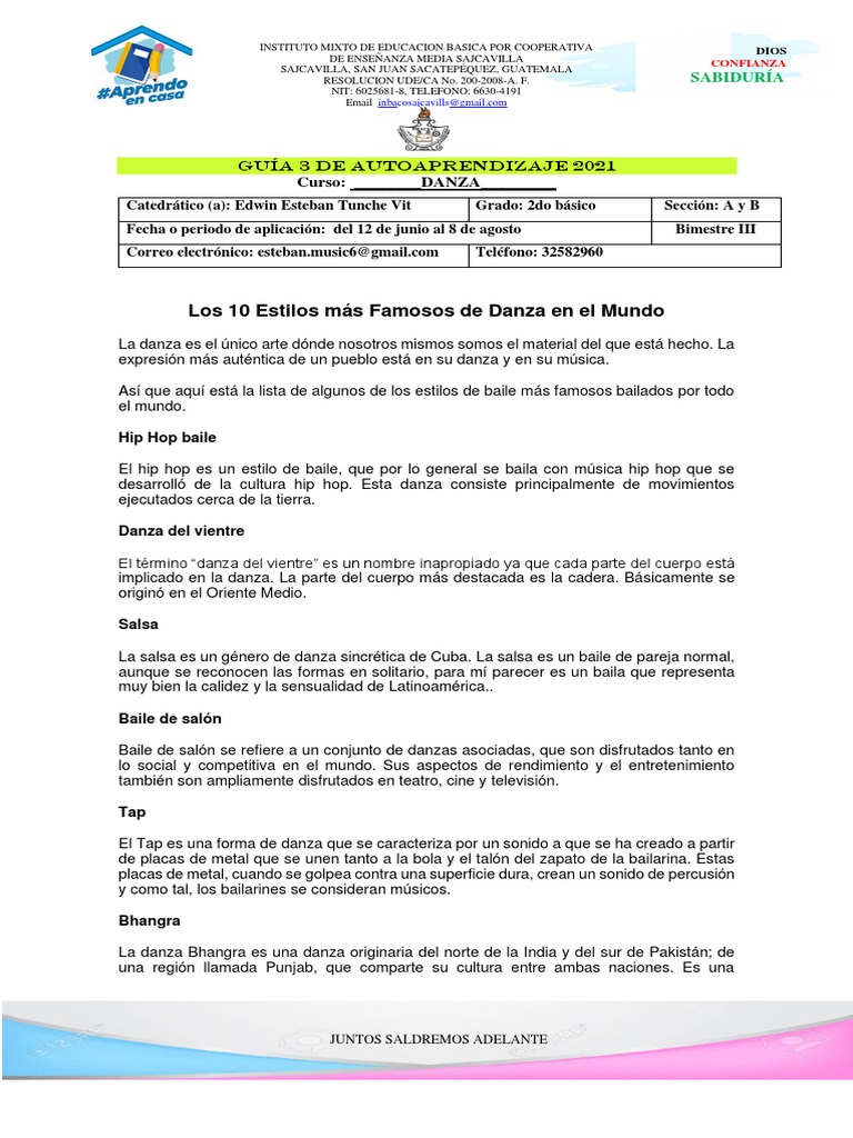 Guia 3 Danza, 2do Basico | Descargar gratis PDF | Bailes | Baile de salón